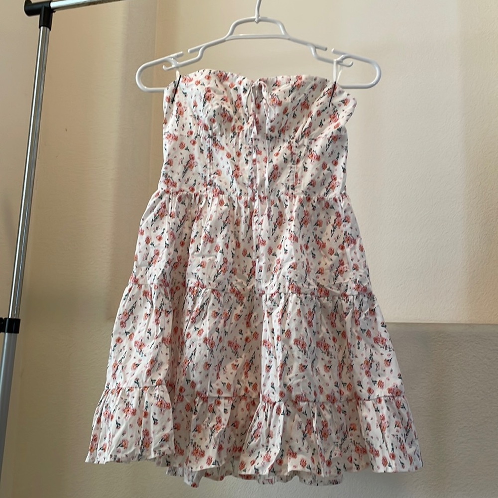 floral strapless dress